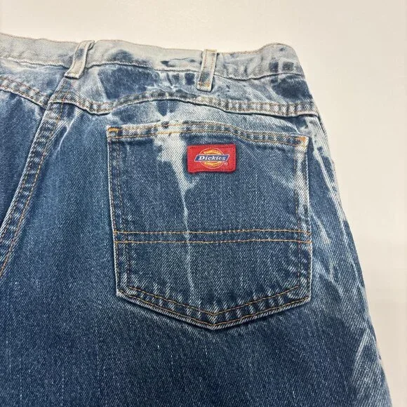 Bleached Dickie Denim Carpenter Pant Mens 32 x 30 Blue Distressed Workwear